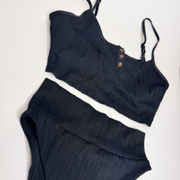 Aerie Ribbed Bikini Top Size Medium and Bottom in Black Size Small - Picture 2 of 9